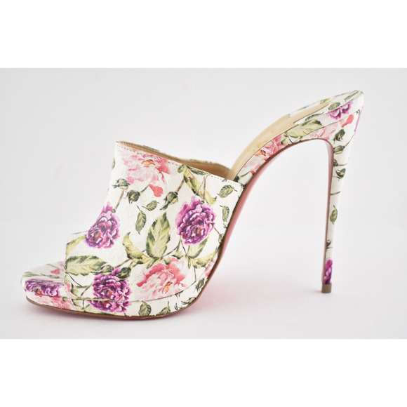 Christian Louboutin Pigamule 120 White Pink Floral Mule Sandal Heel Pump 36.5 - Picture 8 of 12